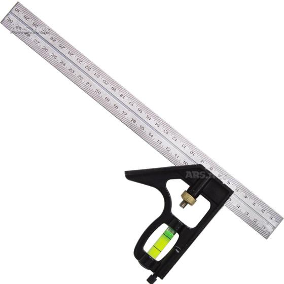 Imagem de Esquadro Combinado Aço Inox Profissional 300mm 12 Polegadas Com Nível 