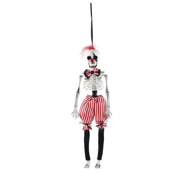 Imagem de Esqueleto palhaco halloween vermelho preto e branco 40cm