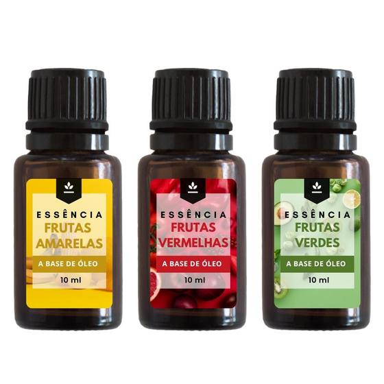 Imagem de Essência Frutas Vermelhas, Frutas Verdes e Frutas Amarelas 10ml Super Concentradas - Kit 03 Unidades