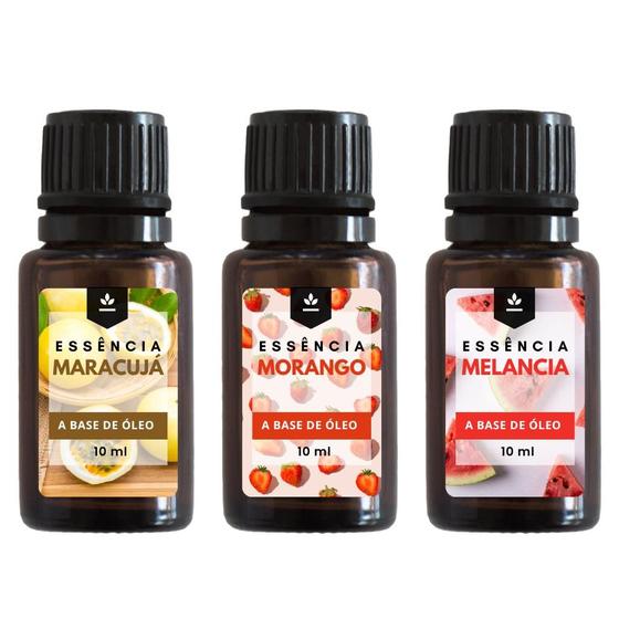 Imagem de Essência Maracujá Morango e Melancia  10ml Super Concentradas - Kit 03 Unidades Essência a base de óleo super concentrada