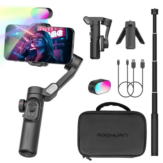 Imagem de Estabilizador de Cardan AOCHUAN Smart XE Combo1 para iPhone 15 Pro Max e Android