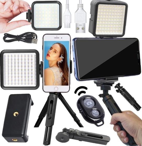 Imagem de Estabilizador de Imagem Suporte Mão Celular Câmera Tripé Luz Led Gravação de Vídeo Selfie Foto Iluminação Led Bluetooth