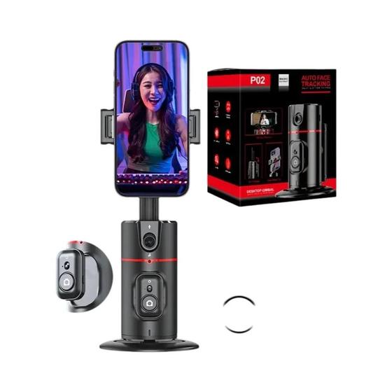 Imagem de Estabilizador Gimbal Com Rastreamento Automático Por IA, Rotação 360 graus, Suporte De Celular Para Mesa,