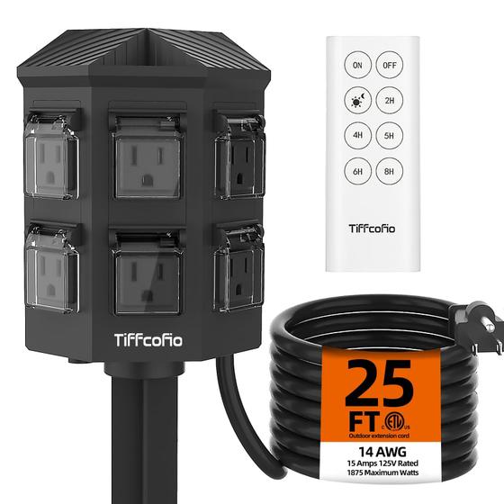 Imagem de Estaca de Luz Elétrica Externa Tiffcofio com Temporizador - Cabo de 25 Pés à Prova D'Água