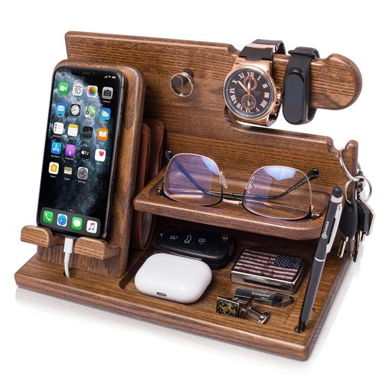 Imagem de Estação de ancoragem para telefone TESLYAR Wood Desk Organizer bege