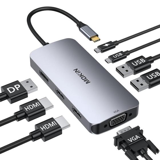 Imagem de Estação de Ancoragem USB-C MOKin com Monitor Duplo (HDMI e VGA) e USB 3.0