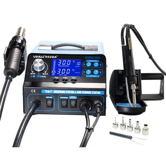 Estação de Solda e Retrabalho 4 em 1 Visor LCD Profissional YIHUA 992DA+ Menor preço em Estação de Solda e Retrabalho 4 em 1 Visor LCD Profissional YIHUA 992DA+