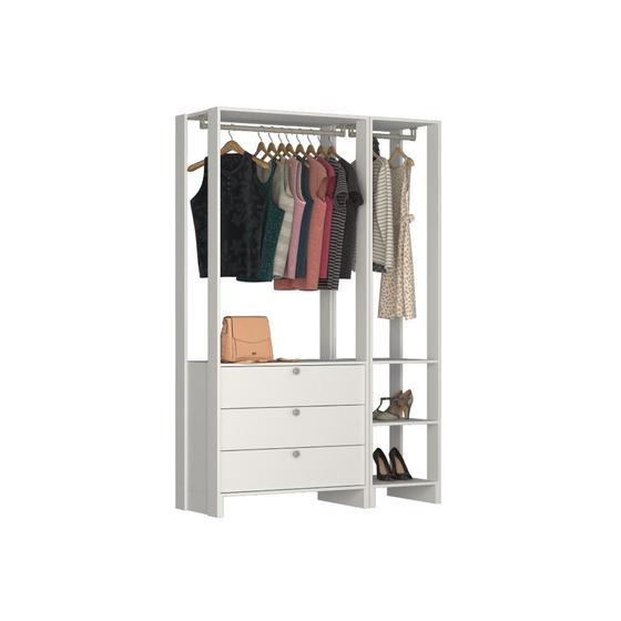 Imagem de Estante Closet Yes 120cm com 2 Cabideiros e 3 Gavetas - Branco