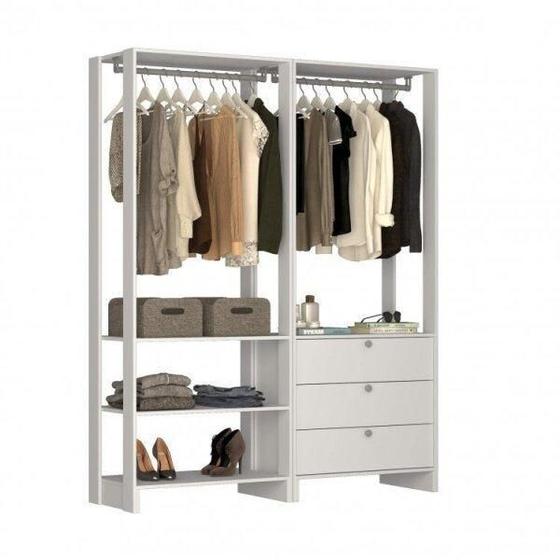 Imagem de Estante Closet Yes com 3 Gavetas e 2 Cabideiros - Branco