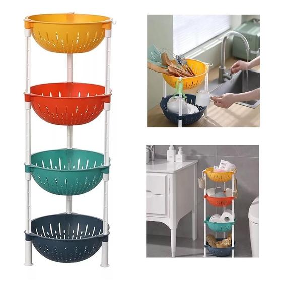 Imagem de Estante colorida organizador infantil chao fruteira 4 prateleiras porta brinquedos cesto roupas cozinha banheiro multius