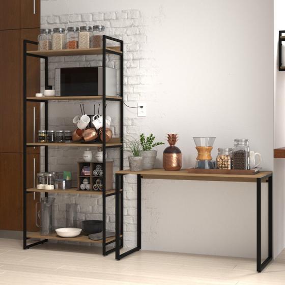 Imagem de Estante Com Mesa Estilo Industrial Madeira + Metalon Organiz