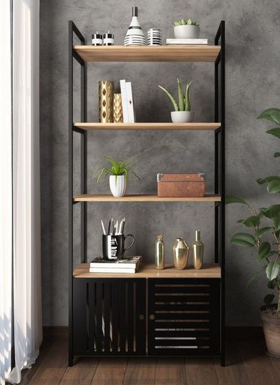 Estante Estilo Industrial Escritório Madeira E Metal Livros Menor preço em Estante Estilo Industrial Escritório Madeira E Metal Livros