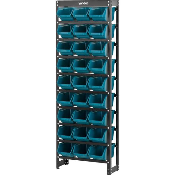 Imagem de Estante gaveteiro metálica 150x53x20cm com 27 peças gavetas n.5 azul 27/5 - Vonder