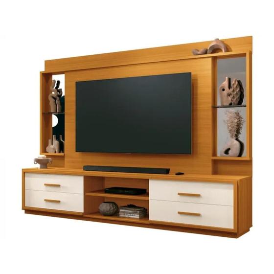 Imagem de Estante Home Leni 2,40m para TVs de até 75" Off White/Cedro