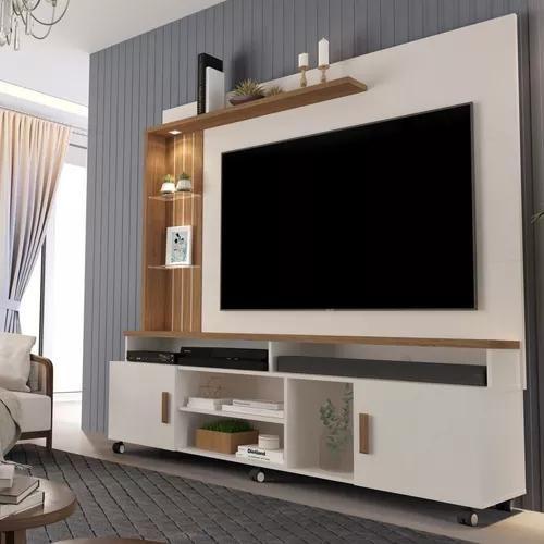 Imagem de Estante Home Ocean Off-white/Canela Para Tv Até 65 Polegadas -2 Portas e Nicho com Leds  - Lancamento