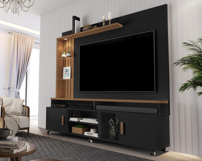 Estante Home P/ Sala Preto/Canela Luxo com Led Menor preço em Estante Home P/ Sala Preto/Canela Luxo com Led