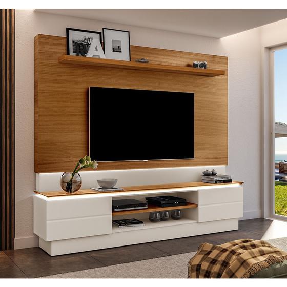 Estante Home para Sala de Tv London até 75 Polegadas com Prateleira e Led - Carvalho / Off White Menor preço em Estante Home para Sala de Tv London até 75 Polegadas com Prateleira e Led - Carvalho / Off White