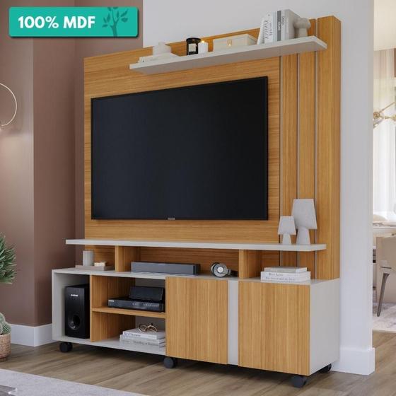 Imagem de Estante Home Para Tv Até 55 Polegadas 100% MDF 2 Portas 6 Nichos C/ Painel Valência Permobili Nature/Off White