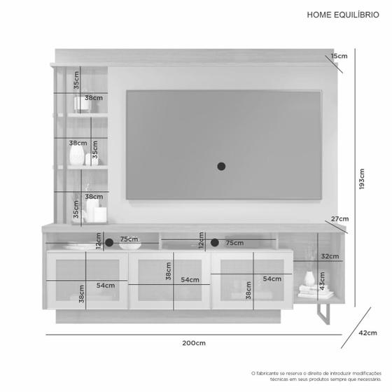 Imagem de Estante Home para TV Até 65 Polegadas 3 Portas Com Tela 2 Prateleiras Equilíbrio - Jcm