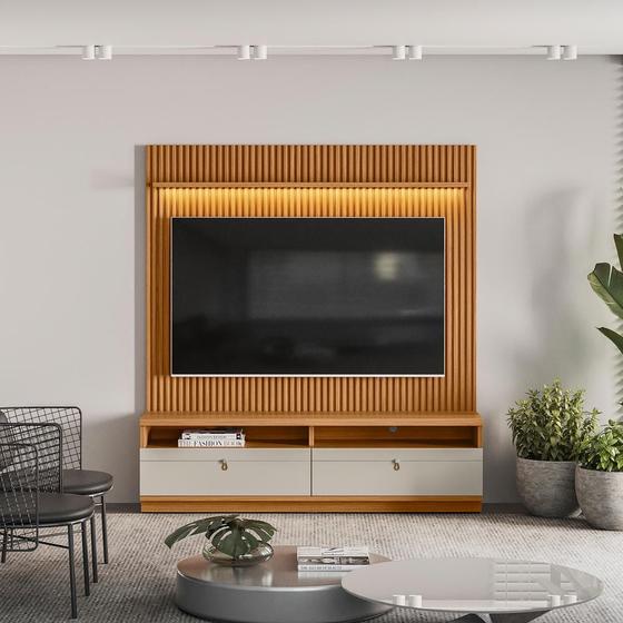 Imagem de Estante Home Ripada 180cm Aloha para TV até 75 Nature/Off White G77 - Gran Belo