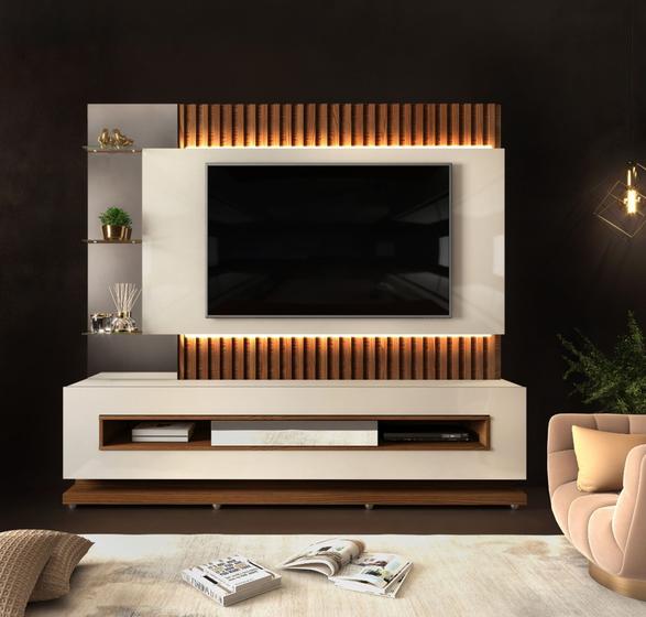 Imagem de Estante Home Solare DJ Móveis para Tv 60" com LED - 100% MDF Freijo / Off White