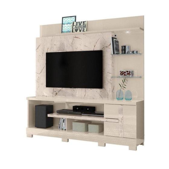 Imagem de Estante Home Theater Alan Para TV até 55 Com Pés Polegadas 1 Porta Cor Calacata e Off White - Madetec Móveis