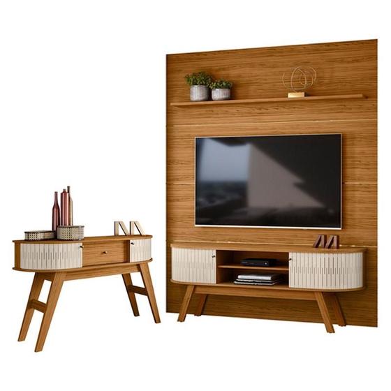 Imagem de Estante Home Theater com Bancada Laguna com Aparador Estoril Naturale Off White  Madetec