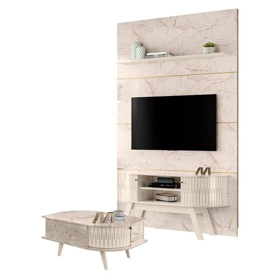 Imagem de Estante Home Theater com Bancada Silverstone e Mesa de Centro Indianápolis Calacata Off White  Madetec