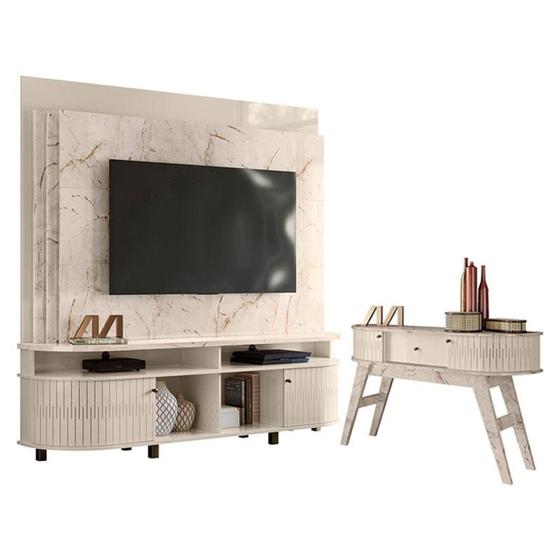 Imagem de Estante Home Theater Daytona com Aparador Estoril Calacata Off White  Madetec