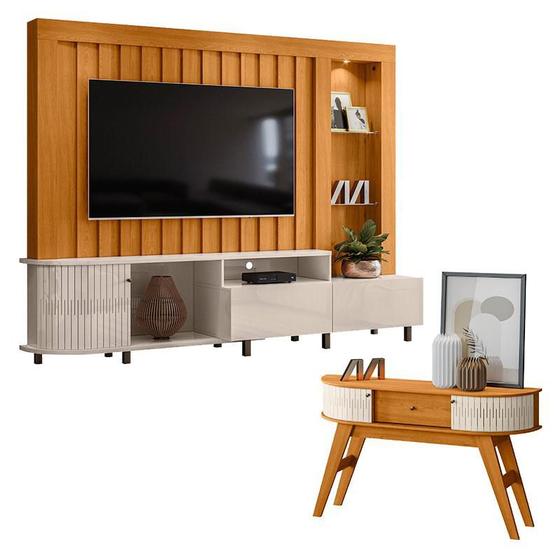 Imagem de Estante Home Theater Le Mans com Aparador Estoril Cinamomo Off White  Madetec