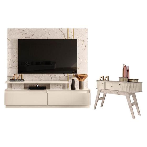 Imagem de Estante Home Theater New Apolo com Aparador Estoril Calacata Off White  Madetec