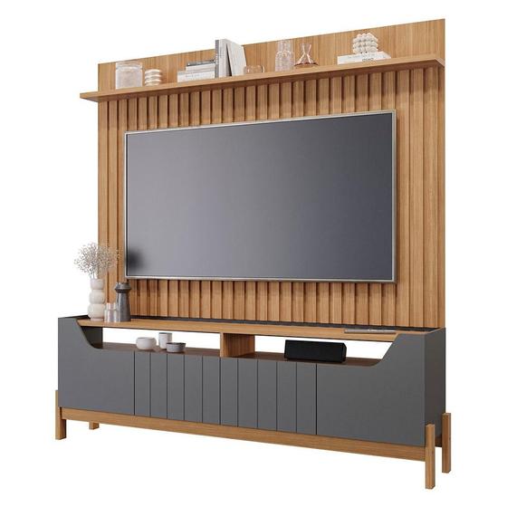 Imagem de Estante Home Theater para Sala TV 70 com 4 Portas Moema Permóbili Grafite/Nature - 100% MDF