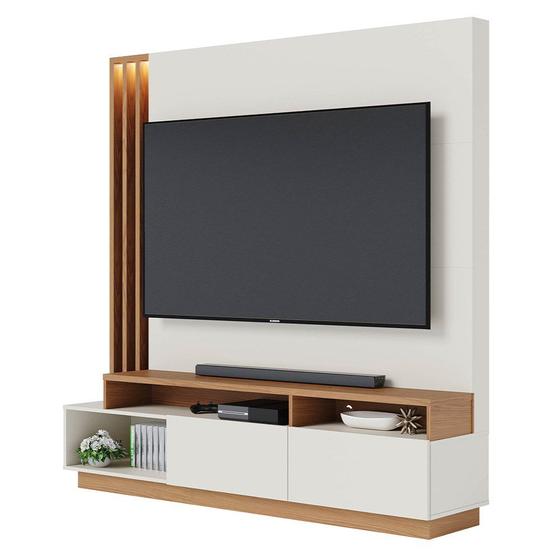 Imagem de Estante Home Theater para TV 75 Pol. com LED 180cm Maitê C05 Off White Matte/Freijó - Mpozenato