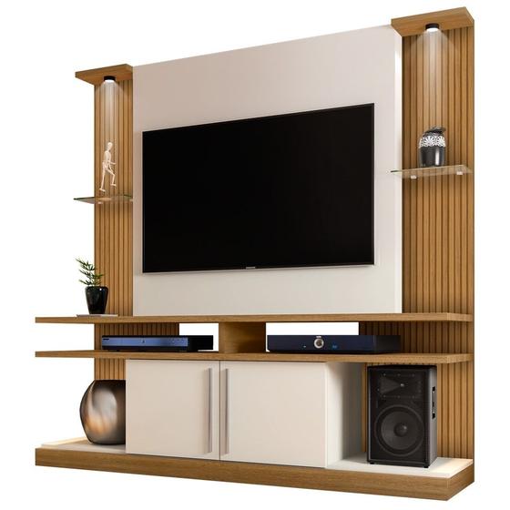 Imagem de Estante Home Theater Para TV Até 60 Pol. com LED York Cinamomo/Off White/Ripado - Bechara