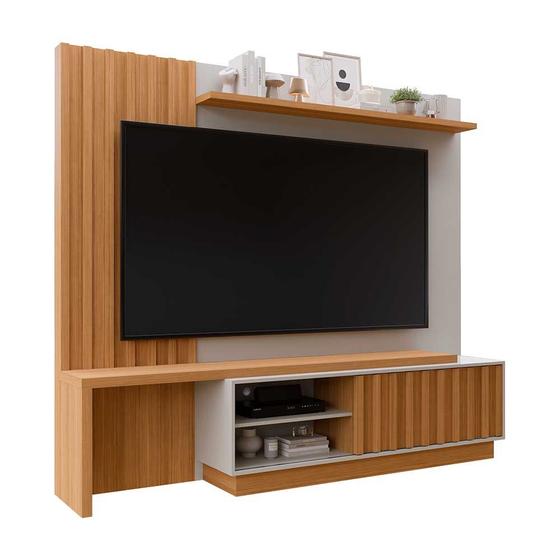 Imagem de Estante Home Theater Para TV até 65 Polegadas com Porta Correr 220cm Guarujá Permobili Nature/Off white - 100% MDF