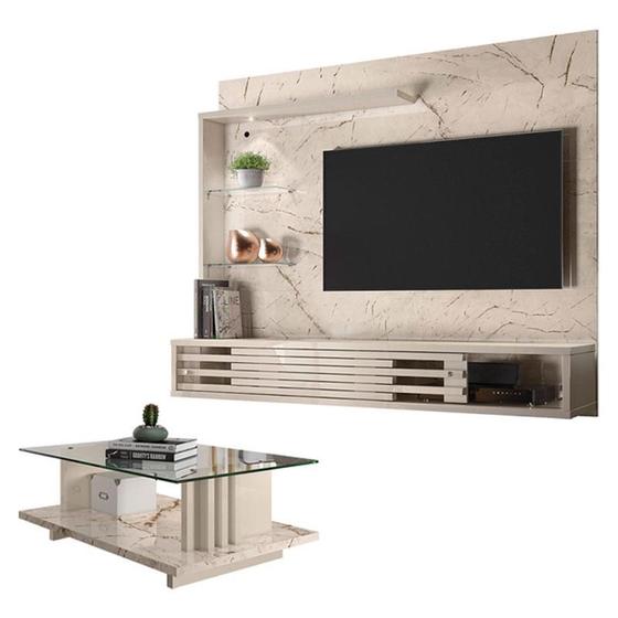 Imagem de Estante Home Theater Suspenso com Mesa de Centro Frizz Select Calacata Off White  Madetec