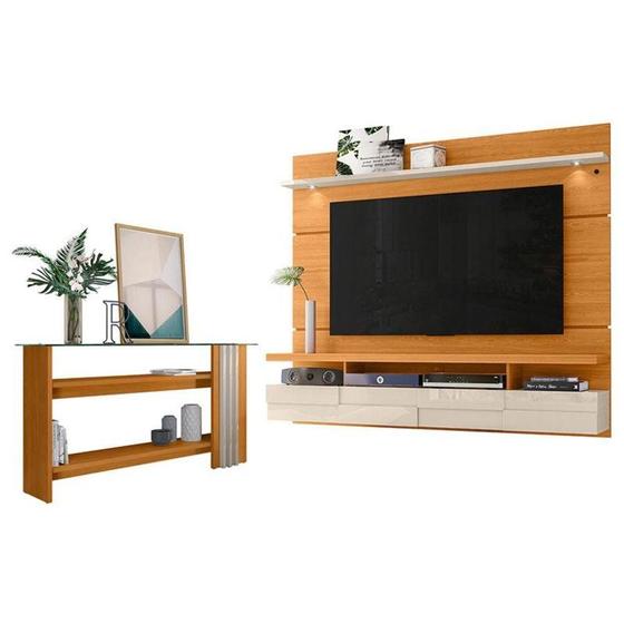 Imagem de Estante Home Theater Suspenso Lana 1.8 Com Aparador Frizz Cinamomo Off White