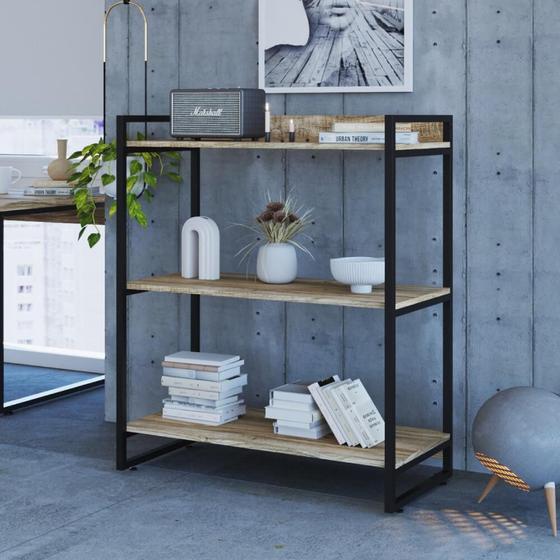 Imagem de Estante Industrial Kuadra com 2 Nichos 80 cm - Carvalho/Preto