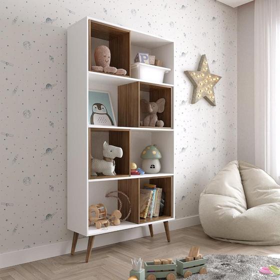 Imagem de Estante Infantil com 4 Nichos Magic Yescasa Branco/Amadeirado Montana/Perfect Wood