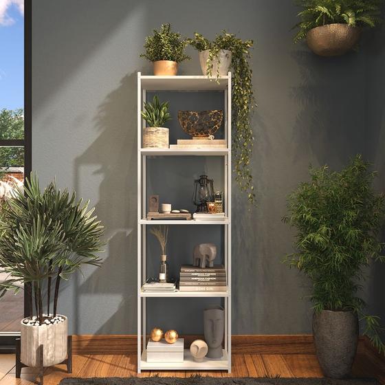 Imagem de Estante Livreiro Multiuso Com Prateleiras Industrial Em Metalon E Madeira Organizador Branco