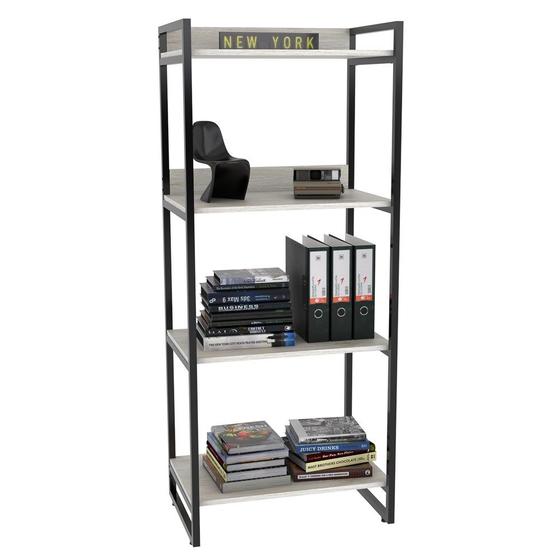 Imagem de Estante Livreiro Prisma Estilo Industrial 60cm 4 Prateleiras C08 Snow - Mpozenato