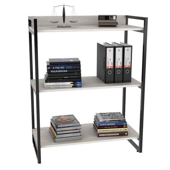 Imagem de Estante Livreiro Prisma Estilo Industrial 80cm 3 Prateleiras Snow - Mpozenato