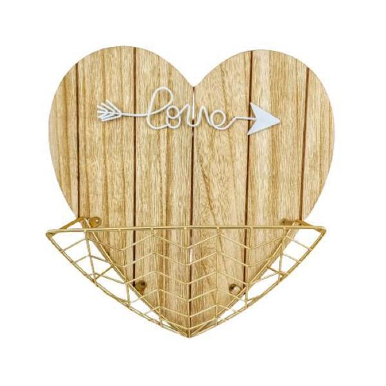 Imagem de Estante Love Dourado E Madeira 30X30X7Cm Decorativa