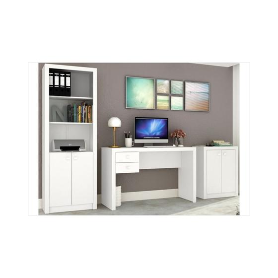 Imagem de Estante ME4110 com Mesa 02 Gavetas ME4123 e Armário Baixo ME4103 Branco - Tecno Mobili