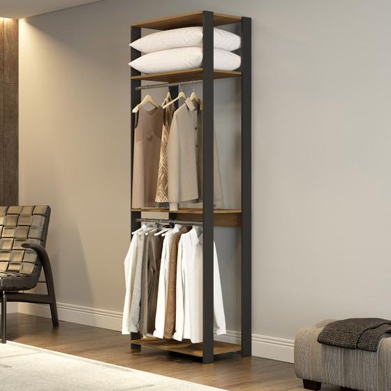 Imagem de Estante Modulada Multiuso com Cabideiro Closet Aberto 70x220cm Carvalho
