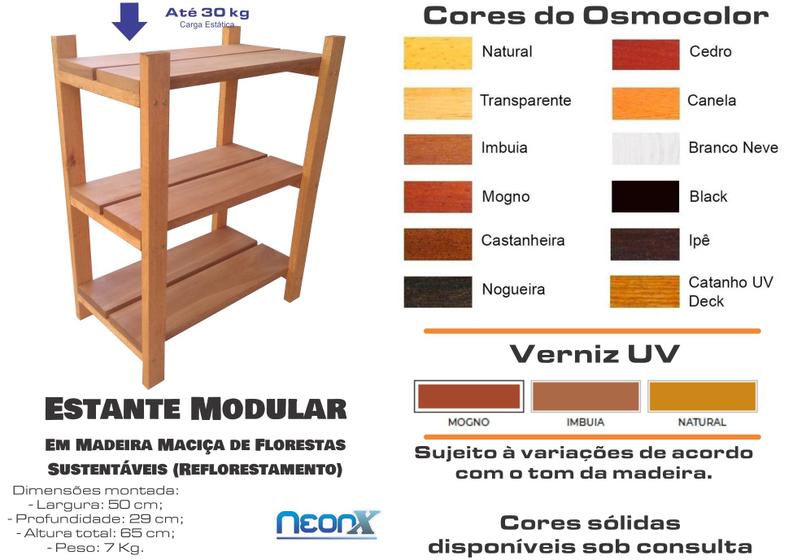 Imagem de Estante Modular 3 Prateleiras Madeira Maciça 65x50x29 cm L12cm Pintada NeonX