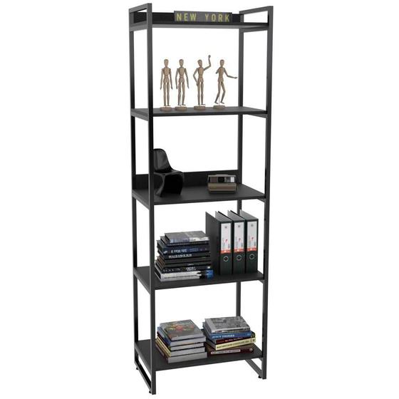Imagem de Estante Multiuso 5 Prateleiras Escritório Estilo Industrial Form 187x60 cm Preto Onix - Lyam Decor