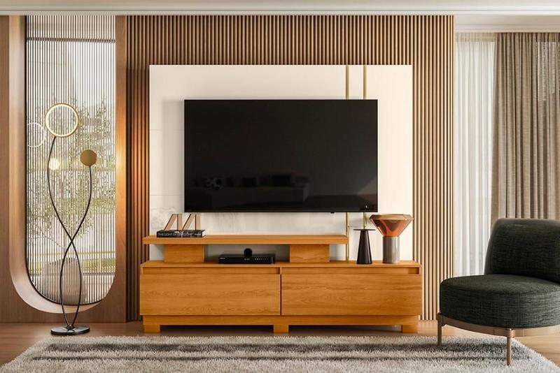 Imagem de Estante New Apolo para TV de até 75 polegadas (COM PÉS) - Cinamomo / OFF WHITE - Madetec