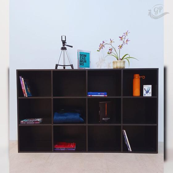 Imagem de Estante Organizador Livreiro 12 nichos Multiuso Organizador Preto Cód.312