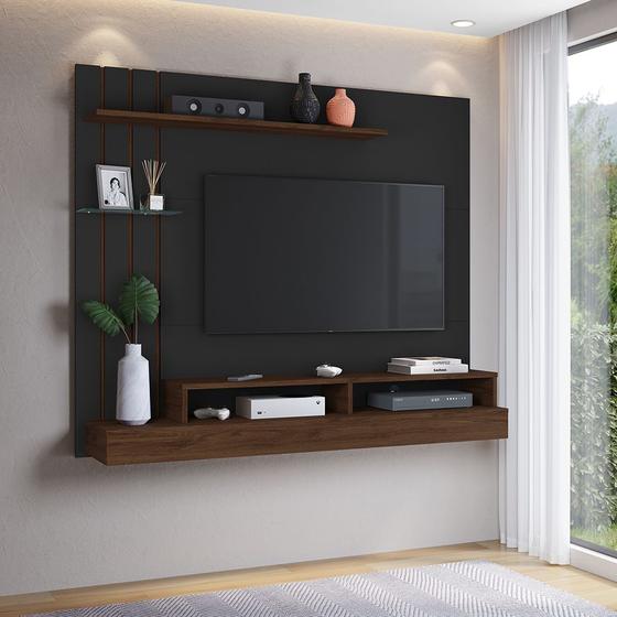 Imagem de Estante Painel Para TV 40 42 43 47 Polegadas Luxo Nicho Sala Quarto Outlet Preto/Freijó - RPM Móveis